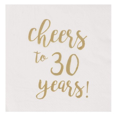 Juvale 50-Pack Cheers to 30 Years White Gold Foil Disposable Paper Napkins 5" 30th Birthday Party Supplies