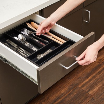 Black Bamboo 6-Slot Silverware Drawer Organizer Tray