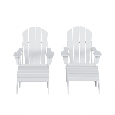 WestinTrends Malibu HDPE Outdoor Patio Folding Poly Adirondack Chairs with Ottomans (4-Piece Conversation Set)