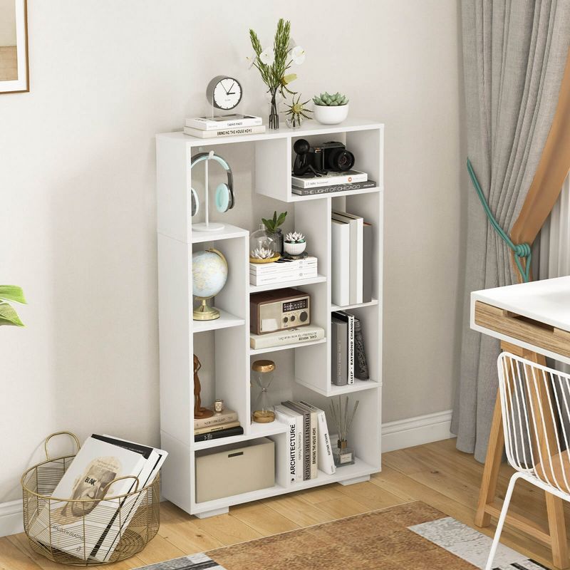 Costway 47" Tall Bookshelf Modern Geometric Bookcase with Open Shelves Anti-tipping Kits White, 4 of 10