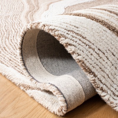 Beige and Ivory Wool Tufted Square Area Rug, 6x6 ft