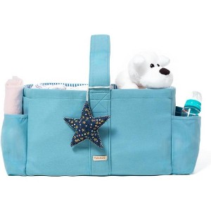 Folkulture Baby Diaper Caddy, Cotton Diaper Bag for Kids, Stylish Comfort Spacious Travel Essential Cart, Car Organizer for Diapers (Sky Blue - 15") - 1 of 4