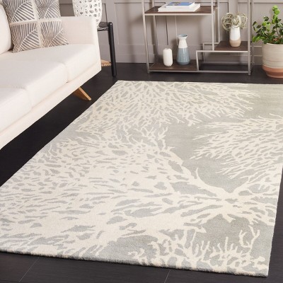 Handmade Grey and Ivory Wool Tufted Area Rug, 5'x8'