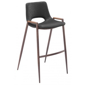 Zuo Modern Desi Barstool, Set Of 2, 39" High Black Faux Leather Seat With Walnut Finish Steel Frame - 1 of 4