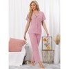 cheibear Women's 2 Pcs Button Down Short Sleeve Shirt and Pants Pajama Set Loungewear - 2 of 4