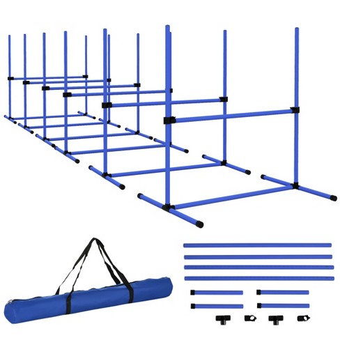 Pawhut 6 Piece Dog Agility Starter Kit Dog Agility Training Equipments Obstacle Course With Adjustable Height Jump Bars Included Carry Bag Blue Target