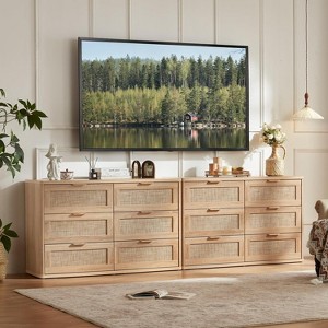 BALHAM TRADE-Set of 2 Rattan 6 Drawer 48" Wide Boho Bedroom Dresser Wooden  with Metal Handle Natural Wood-2-6 Drawers 15.5"D x 96"W x 30"H