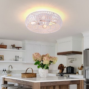 19" Boho 4-Light Flush Mount Ceiling Light with Handwoven Paper Rope Shade and Metal Frame for Bedroom, Hallway, Living Room, or Hotel - 1 of 4
