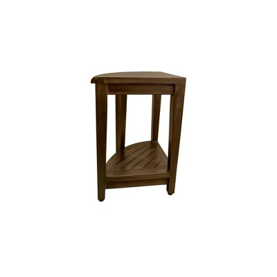 23" Dark Brown Teak Corner Shower Shelf with Adjustable Feet