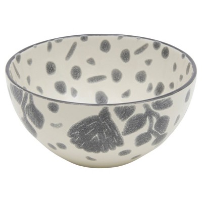 Gray and White Floral Ceramic Dinnerware Set, Service for 4