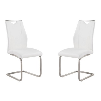 Set Of 2 Evelyn Dining Chair White/steel Finish - Armen Living: Faux ...