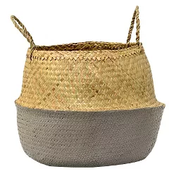 Seagrass Basket with Handles 12" x 19" Natural/Gray - 3R Studios