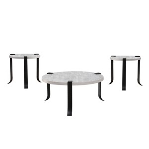 3pc Kriden Coffee Table with 2 End Tables Set Black/Antique White - HOMES: Inside + Out: Round Veneer Top, Curved Steel Legs, Transitional Style - 1 of 3