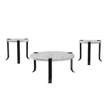 3pc Kriden Coffee Table with 2 End Tables Set Black/Antique White - HOMES: Inside + Out