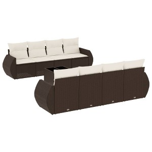 vidaXL 9 Piece Patio Sofa Set with Cushions - Brown and Cream - 1 of 4