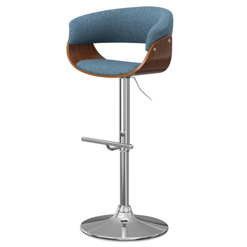 Caylor Adjustable Swivel Barstool Denim Blue - WyndenHall: Mid Century Modern, Padded Back, Steel Legs