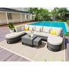 Outdoor 7-Pieces Sofa Set, Free Combination Sofa Set with 2 Coffee Table, Rattan Sofa Set with Iron Frame and Polyester Cushions–Cuddlewood - 2 of 4