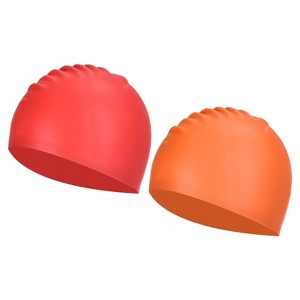 Unique Bargains Silicone Waterproof High-Stretch Adult Swimming Caps 2 Pcs - 1 of 4