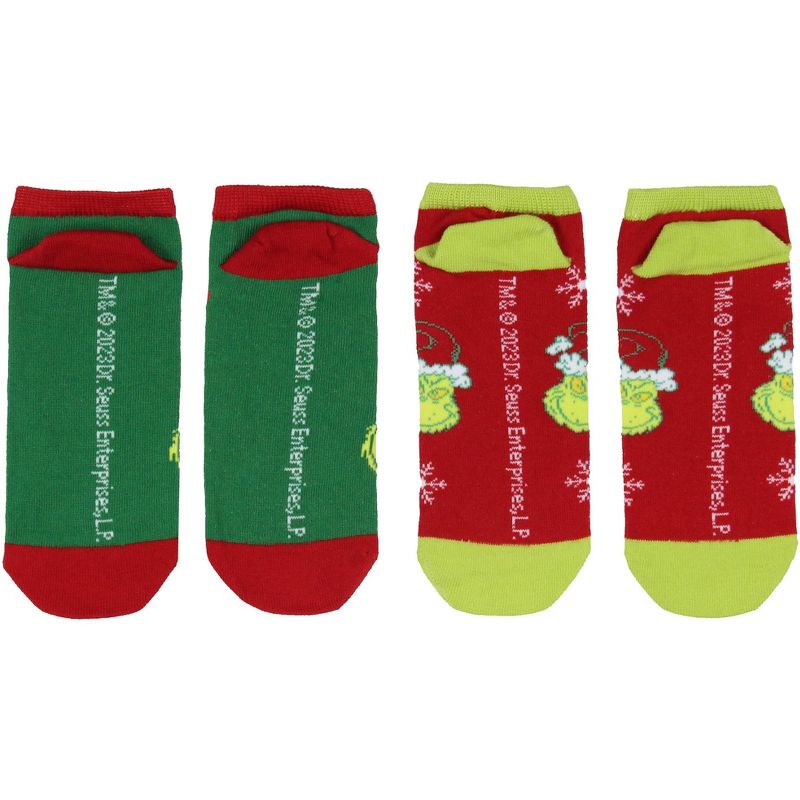 Dr Seuss The Grinch Socks Adult Christmas Holiday No-Show Ankle Socks 2 Pairs Multicoloured, 3 of 5