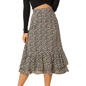 INSPIRE CHIC Women's Chiffon Elastic Waist Ruffle Tiered Flowy Midi Floral Printed Skirts - 1 of 4