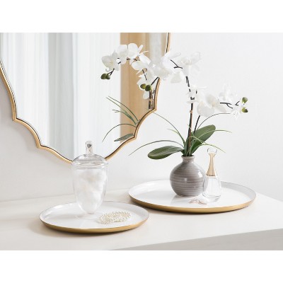 White and Gold Round Wood Decorative Tray Set