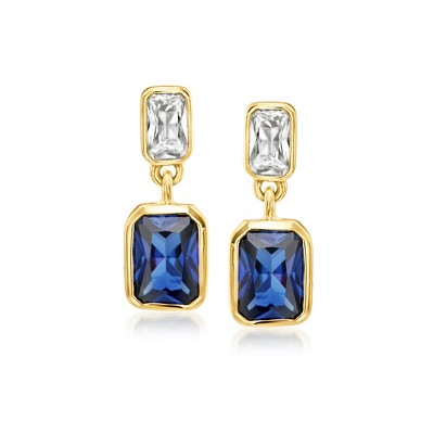 Pure Collection by Ross-Simons 2.40 ct. t.w. Lab-Grown Blue and White Sapphire Drop Earrings in 18kt Gold Vermeil