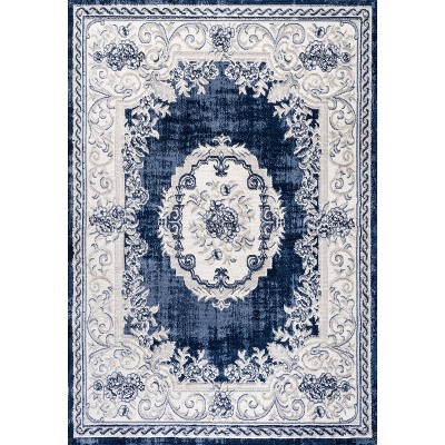 Rosalia Ivory and Navy Medallion 3x5 Area Rug