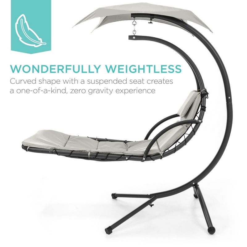 Best Choice Products Hanging Curved Chaise Lounge Chair Swing for Backyard, Patio w/ Pillow, Shade, Stand, 3 of 13