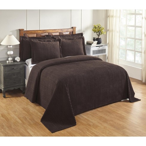 King Jullian Collection 100% Cotton Tufted Unique Luxurious Bold Stripes Design Bedspread Chocolate - Better Trends - image 1 of 3