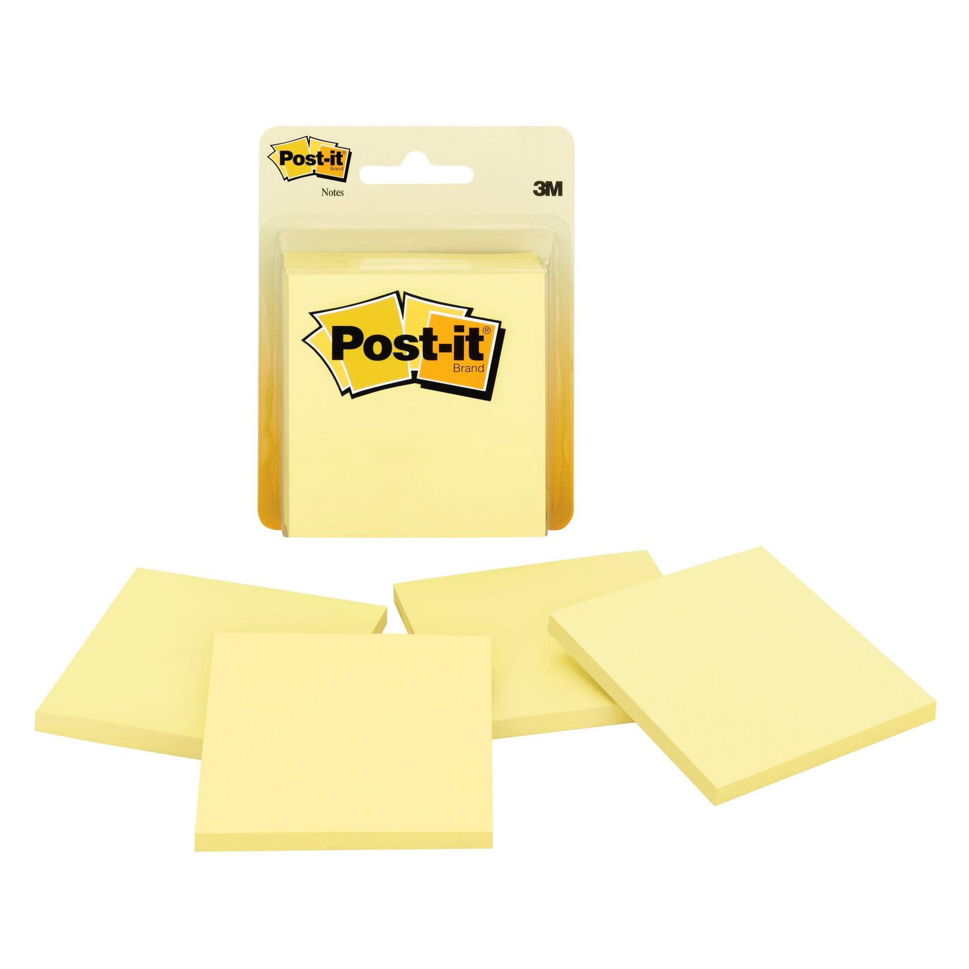 Post-it® Notes, 3 in x 3 in, Canary Yellow, 4 Pads per pack, 50 sheets per pad: Sticky Notes, Paper Basics, Uncoated, Glue Binding