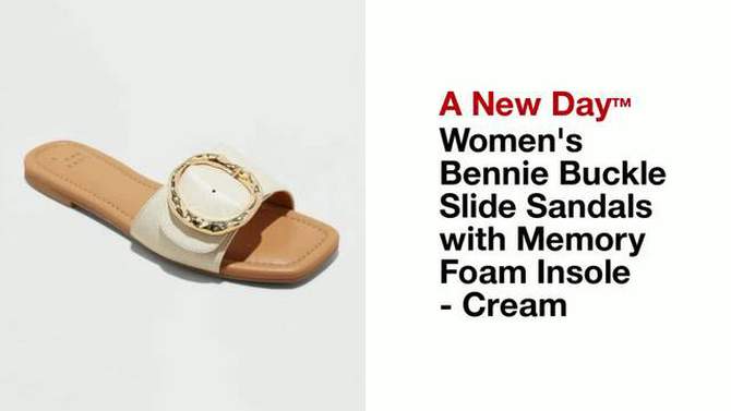Women's Bennie Buckle Slide Sandals with Memory Foam Insole - A New Day™ Cream, 2 of 9, play video