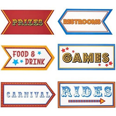 Blue Panda Carnival Party Supplies - 6-Pack Word Cutouts Signs for Theme Party Decorations, 350 GSM Cardstock Paper, 17.5x8 Inches