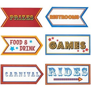 Blue Panda Carnival Party Supplies - 6-Pack Word Cutouts Signs for Theme Party Decorations, 350 GSM Cardstock Paper, 17.5x8 Inches - 1 of 2