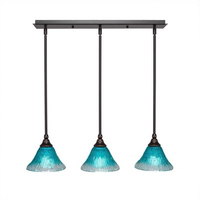 Toltec Lighting Any 3 - Light Chandelier in  Dark Granite with 7" Teal Crystal Shade