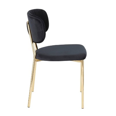 Black Velvet Upholstered Side Chair with Gold Metal Legs - Set of 2