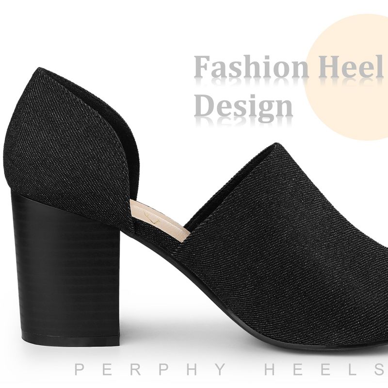 Perphy Denim Open Toe Chunky Heels Slide Sandals, 4 of 7