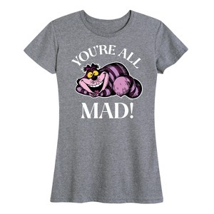 Women's - Alice In Wonderland - Cheshire Cat You're All Mad Short Sleeve Graphic T-Shirt - 1 of 4