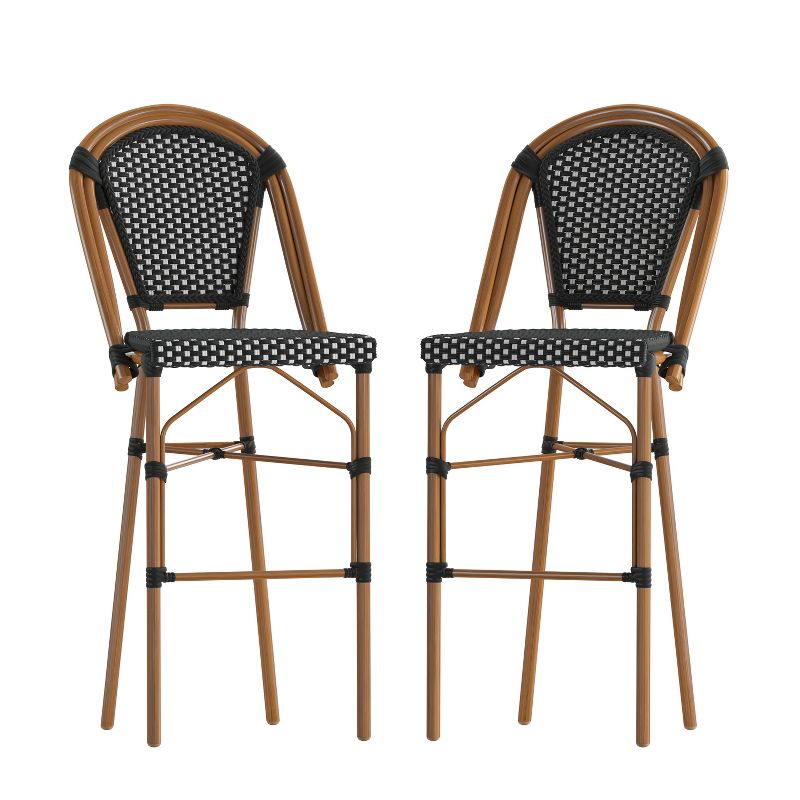 Merrick Lane Set of Two Stacking French Bistro Bar Stools with PE Seats and Backs and Metal Frames for Indoor/Outdoor Use, 1 of 13