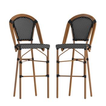 Merrick Lane Set of Two Stacking French Bistro Bar Stools with PE Seats and Backs and Metal Frames for Indoor/Outdoor Use