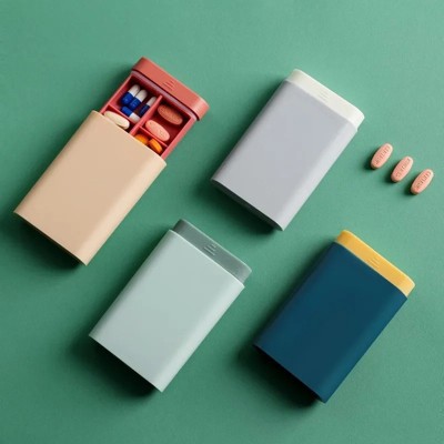 Smart Tech AM PM Pill Box: Portable Sliding Pocket Home and Gym 3 or 6 Tray Organizer for Medication, Vitamins Supplements Probiotics