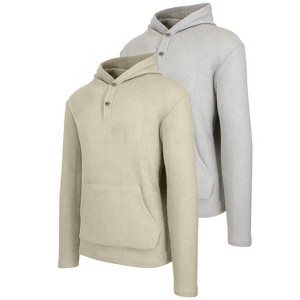 Blue Ice Men's  Loose Fit Waffle Knit Thermal Henley Pullover Hoodie -2 Pack - 1 of 4