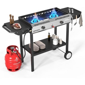 ROVSUN 2 Burner Outdoor Propane Gas Stove with Ignition, Regulator & Shelf, 150,000 BTU Powerful Cooker for Backyard Patio Home Cooking Frying Canning - 1 of 4