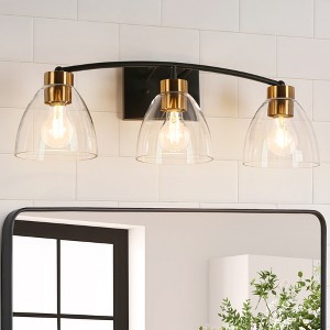 LNC Jacqueling Polished Gold and Matte Black Bathroom Vanity Light with Clear Glass, Modern, 3-Light, 4-Light - 1 of 4