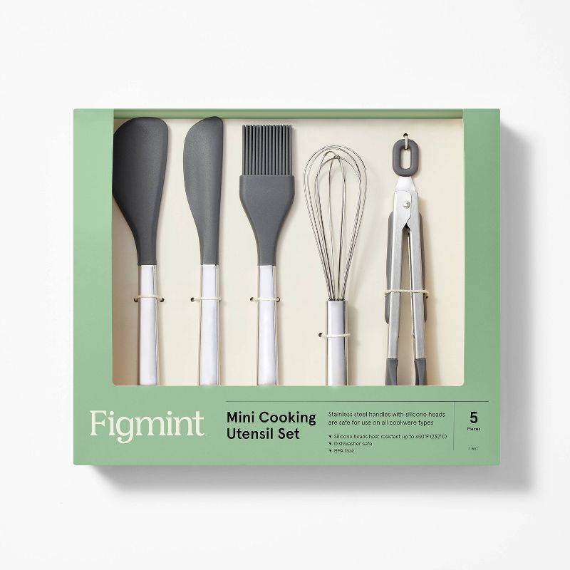 5pc Stainless Steel/Silicone 5pc Mini Kitchen Utensil Set Dark Gray - Figmint&#8482;, 5 of 6