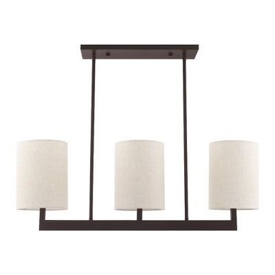 Bronze Steel 3-Light Linear Chandelier with Drum Shades