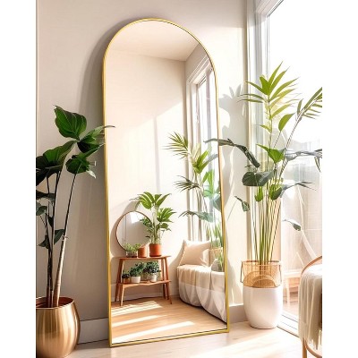 Beautyolove Full Length Mirror 57" x 20" Arched Floor Mirror Hanging Mounted Mirrors Full Body Mirrors, Gold