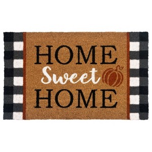 Kate Aurora Fall Autumn Plaid Home Sweet Home Pumpkin Bristled Outdoor All Season Welcome Mat - 18"x30" - 1 of 4
