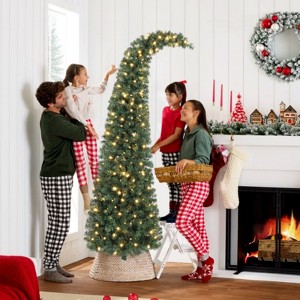 SEVOBAL 6ft Flocked Slim Christmas Tree Realistic Whimsical Santa Hat Tree Full Artificial Xmas Tree Holiday Decoration Indoor, Green, 35"*30"*103" - 1 of 4