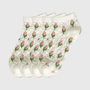 Alilang Adorable Summer Floral Embroidered Ankle Socks 4Pk - 1 of 3