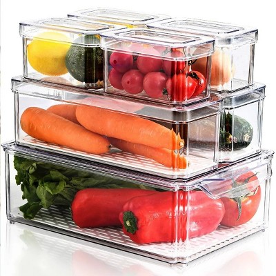 LunaLulinlk Set of 7 Fridge Organizer Refrigerator Organizer Bins with Lids, Fridge Organization and Storage Clear Containers